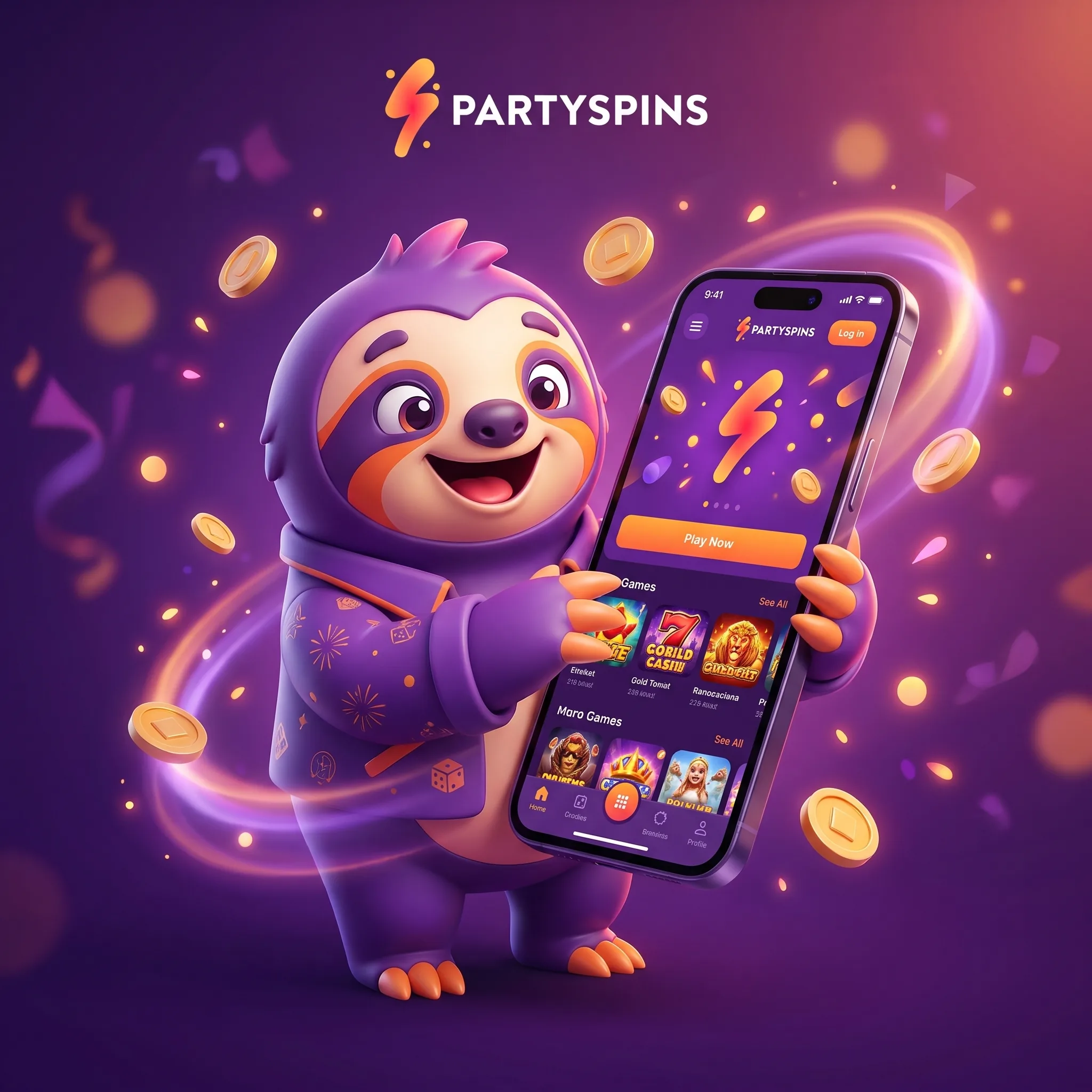 PartySpins mobile gaming illustration